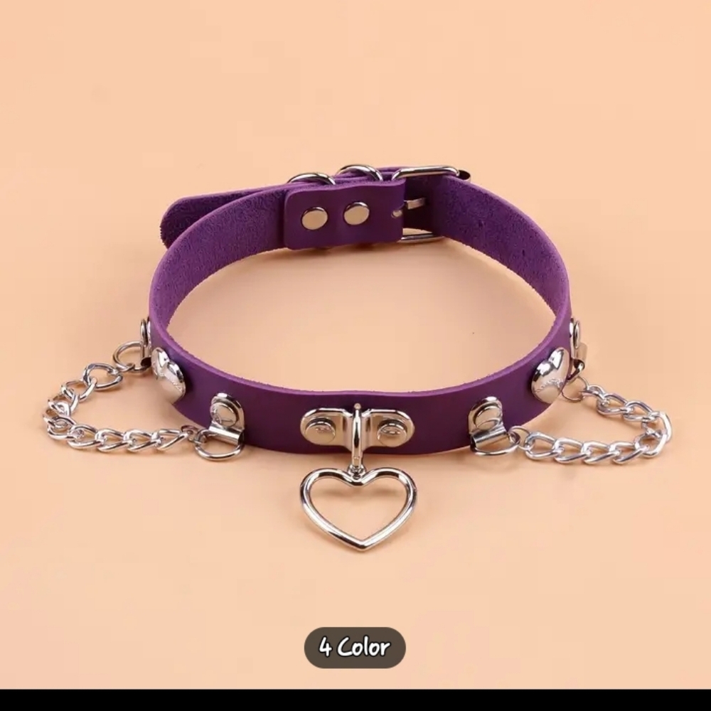 Purple Silver Heart Shaped Choker Necklace, Choker, Purple Choker Collar